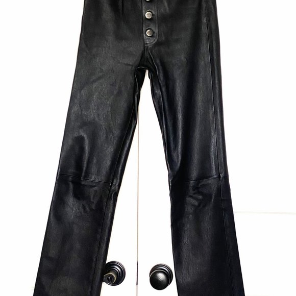 AMIRI BLACK NAPPA LEATHER STRETCH HIGH RISE STRAIGHT LEG PANTS SIZE: 2 (XS) - Picture 5 of 10